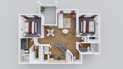 Floor plan for 2 beds, 2 baths, 1050 sqft